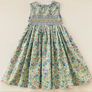 Vintage Friedknit Creations Girls 6 Floral Smocked Dress Easter Spring Summer